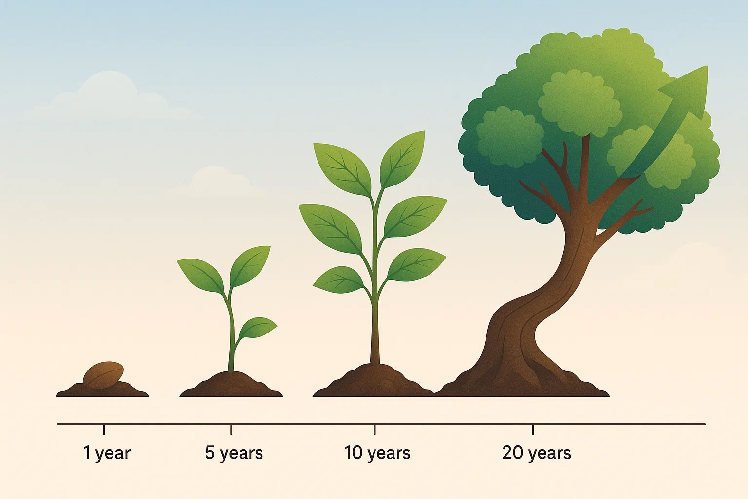 Illustration of investment growth over time through compounding returns